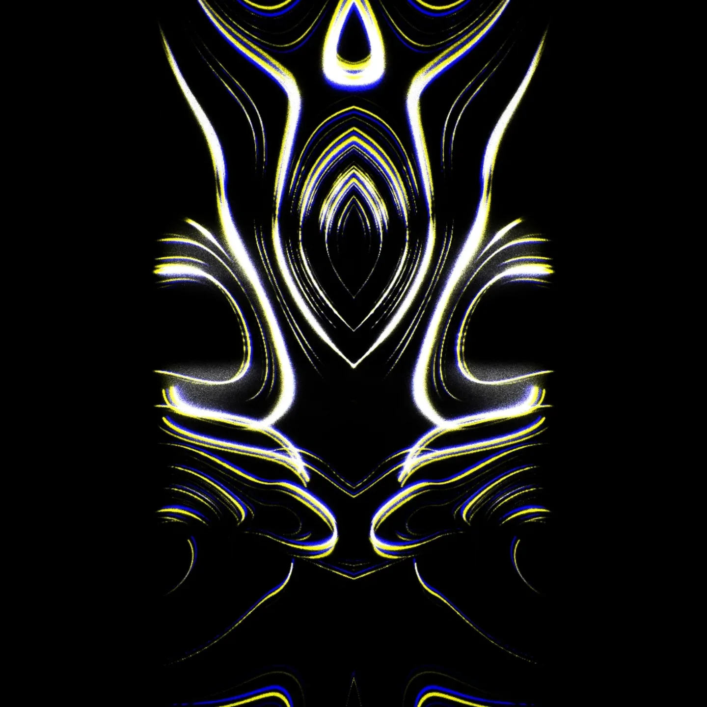 skogkatt — mirrored glowing white and yellow lines forming a creature-like form on black